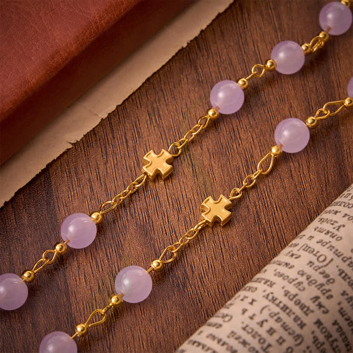Christianartworkshop Pale Lavender Glass Bead Rosary with Sacred Heart Crucifix: Emblem of Gentle Heavenly Mercy - image 5