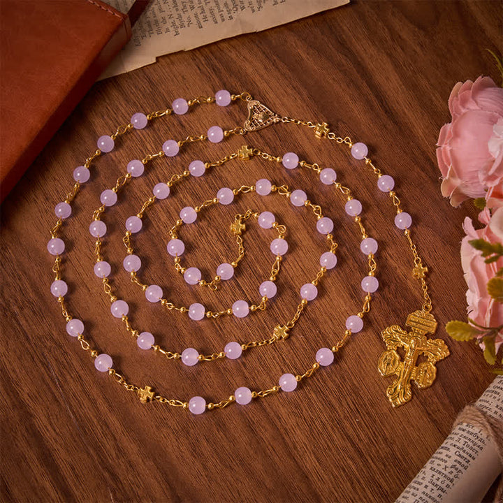Christianartworkshop Pale Lavender Glass Bead Rosary with Sacred Heart Crucifix: Emblem of Gentle Heavenly Mercy - image 4
