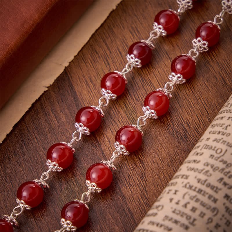 Christianartworkshop Glossy Red Glass Bead Rosary with Jerusalem Cross: Emblem of Noble Heavenly Redemption - image 6