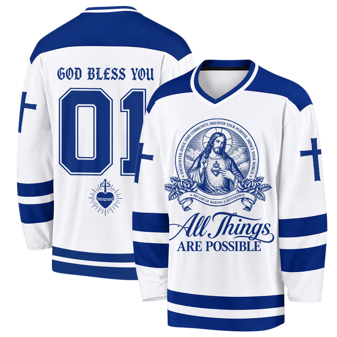 Christianartworkshop All Things Are Possible Jesus Icon Hockey Jersey - 5XL - image 0
