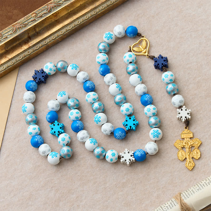 Christianartworkshop Snowflake Wooden Bead Rosary with Holy Spirit Heart Medal: Emblem of Pure Heavenly Serenity - image 4