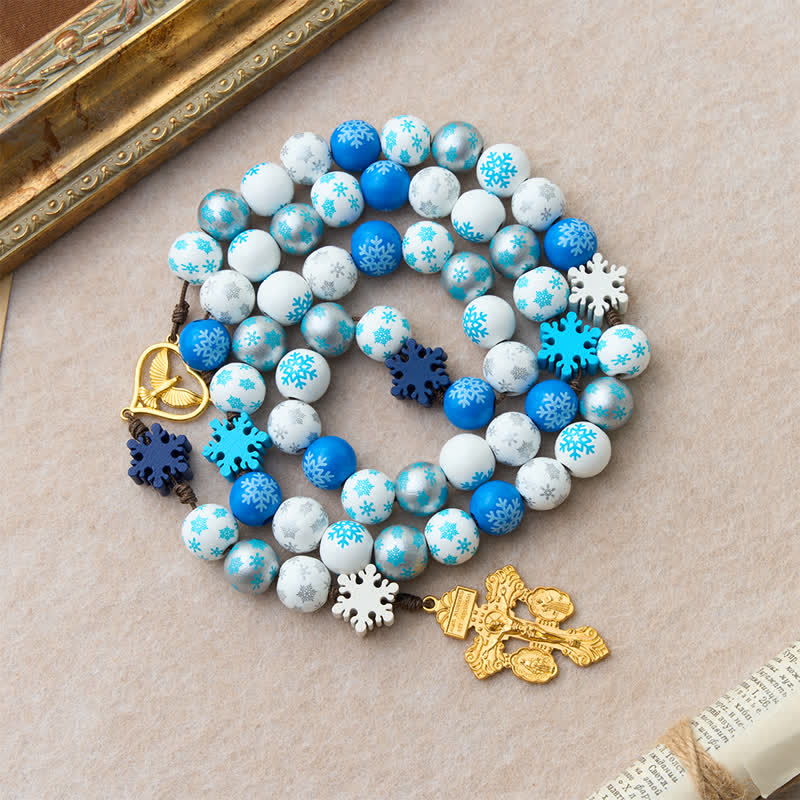 Christianartworkshop Snowflake Wooden Bead Rosary with Holy Spirit Heart Medal: Emblem of Pure Heavenly Serenity - image 5