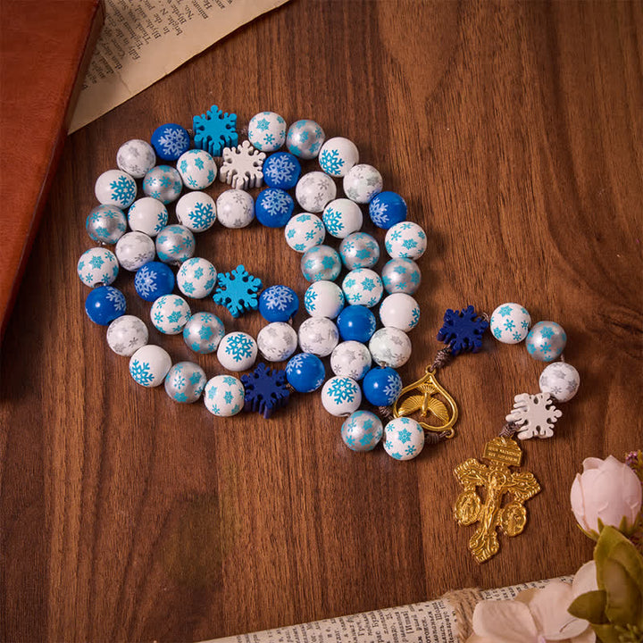 Christianartworkshop Snowflake Wooden Bead Rosary with Holy Spirit Heart Medal: Emblem of Pure Heavenly Serenity - image 2