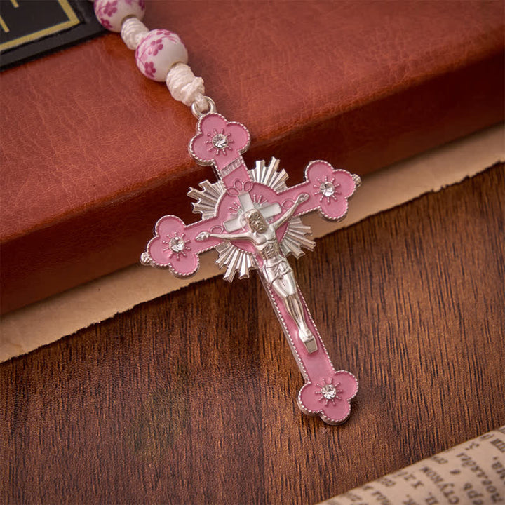 Christianartworkshop Pink Floral Porcelain Bead Rosary with Our Lady of Aparecida Medallion - image 8