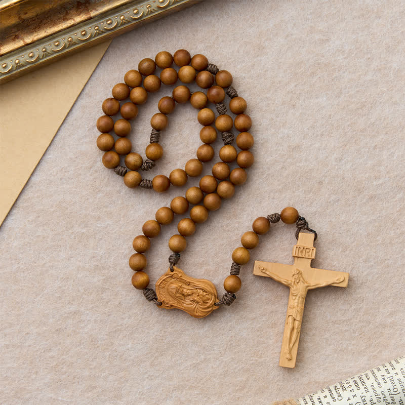 Christianartworkshop Natural Timber Prayer Rosary & Madonna and Child Motif: Token of Abiding Divine Warmth - image 14
