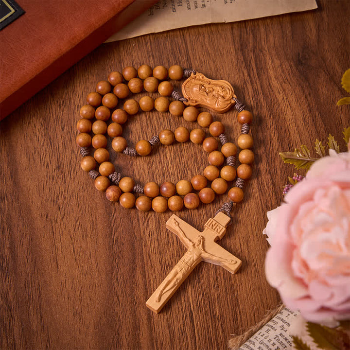 Christianartworkshop Natural Timber Prayer Rosary & Madonna and Child Motif: Token of Abiding Divine Warmth - image 13