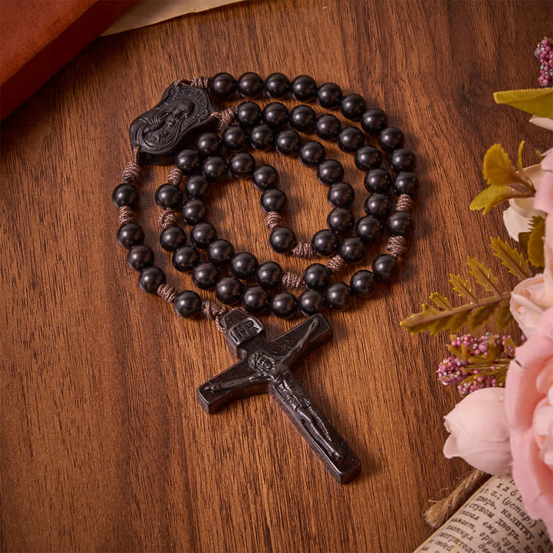 Christianartworkshop Natural Timber Prayer Rosary & Madonna and Child Motif: Token of Abiding Divine Warmth - image 25
