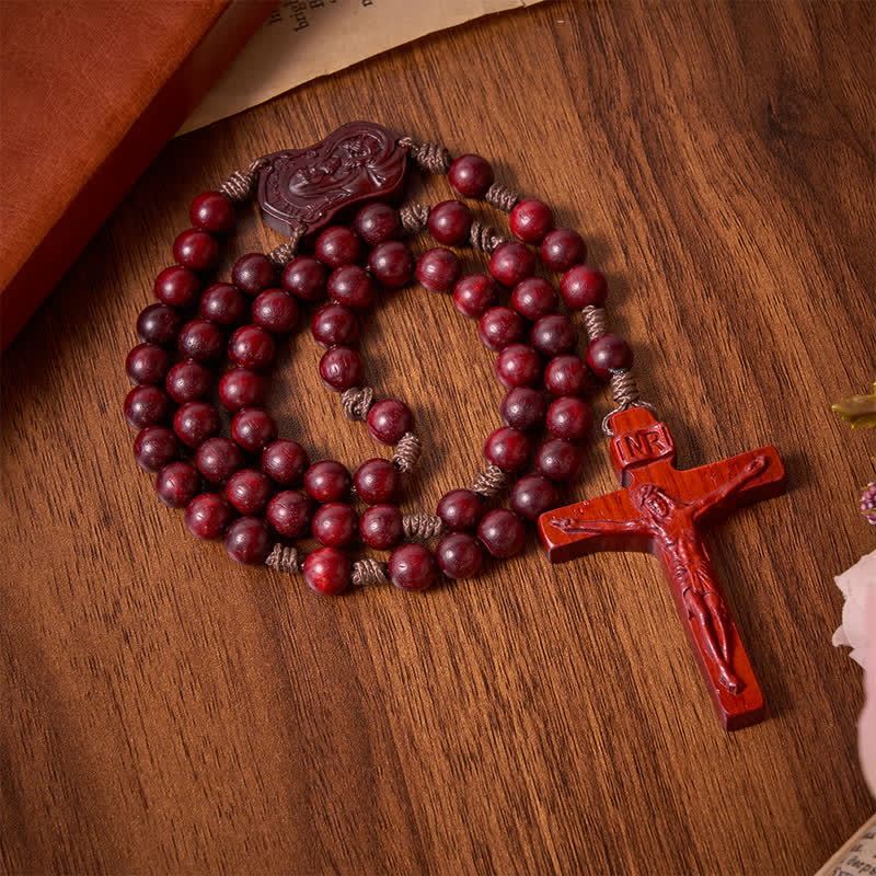 Christianartworkshop Natural Timber Prayer Rosary & Madonna and Child Motif: Token of Abiding Divine Warmth - image 6