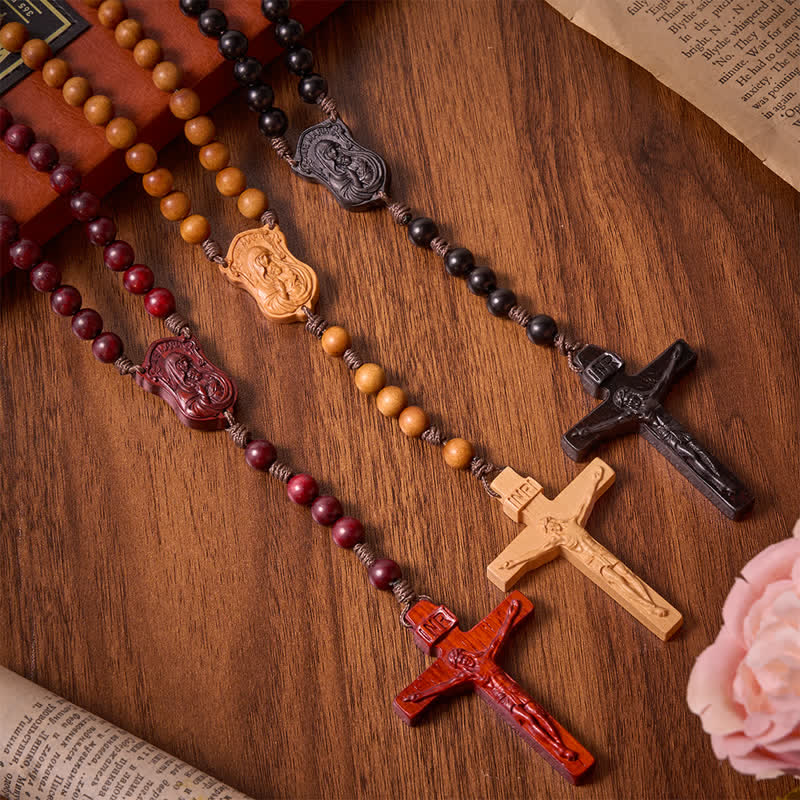 Christianartworkshop Natural Timber Prayer Rosary & Madonna and Child Motif: Token of Abiding Divine Warmth - image 0