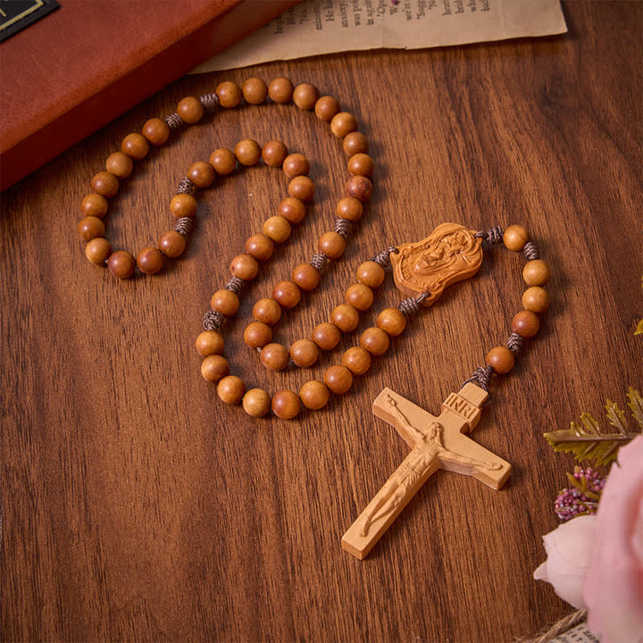 Christianartworkshop Natural Timber Prayer Rosary & Madonna and Child Motif: Token of Abiding Divine Warmth - image 11