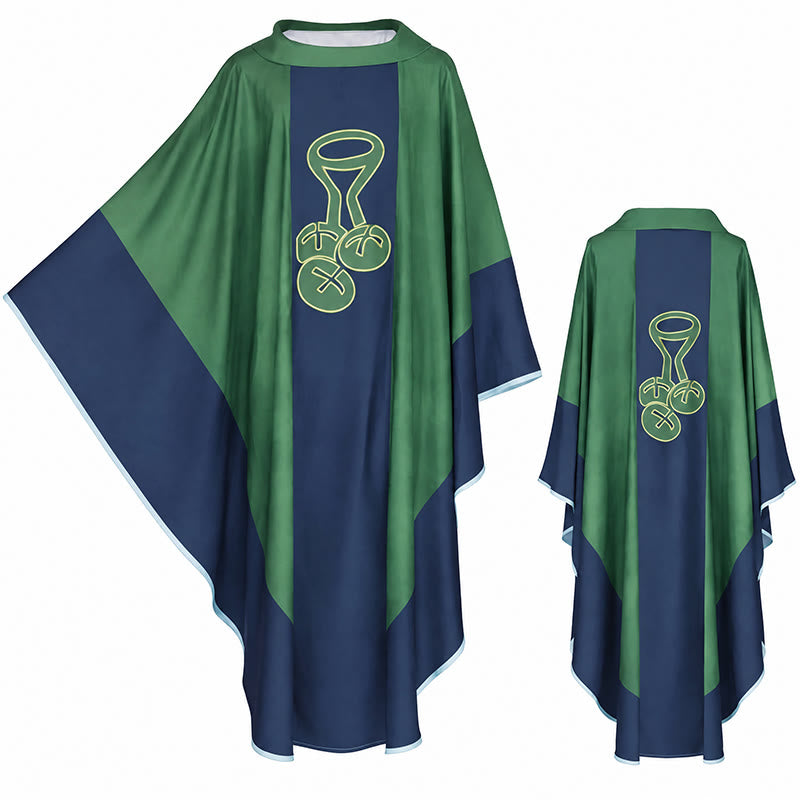 Christianartworkshop Symbolic Multicolored Chasuble with Golden Chalice - Host Elements - Green - XL - image 0