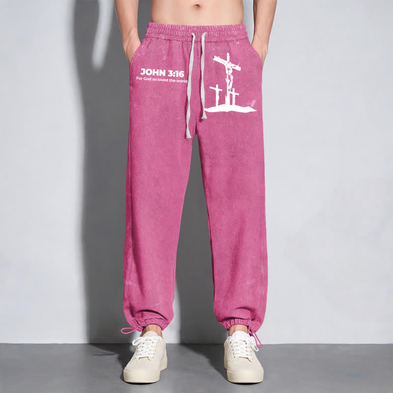 Christianartworkshop John 3:16 Cross Silhouette Blush Washed Sweatpants - image 46