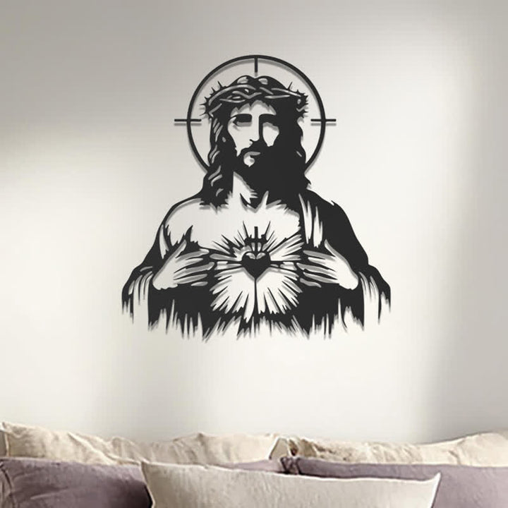 Christianartworkshop Sacred Heart Jesus Crown of Thorns Halo Silhouette Metal Wall Decor: Timeless Emblem of Boundless Divine Compassion - image 3