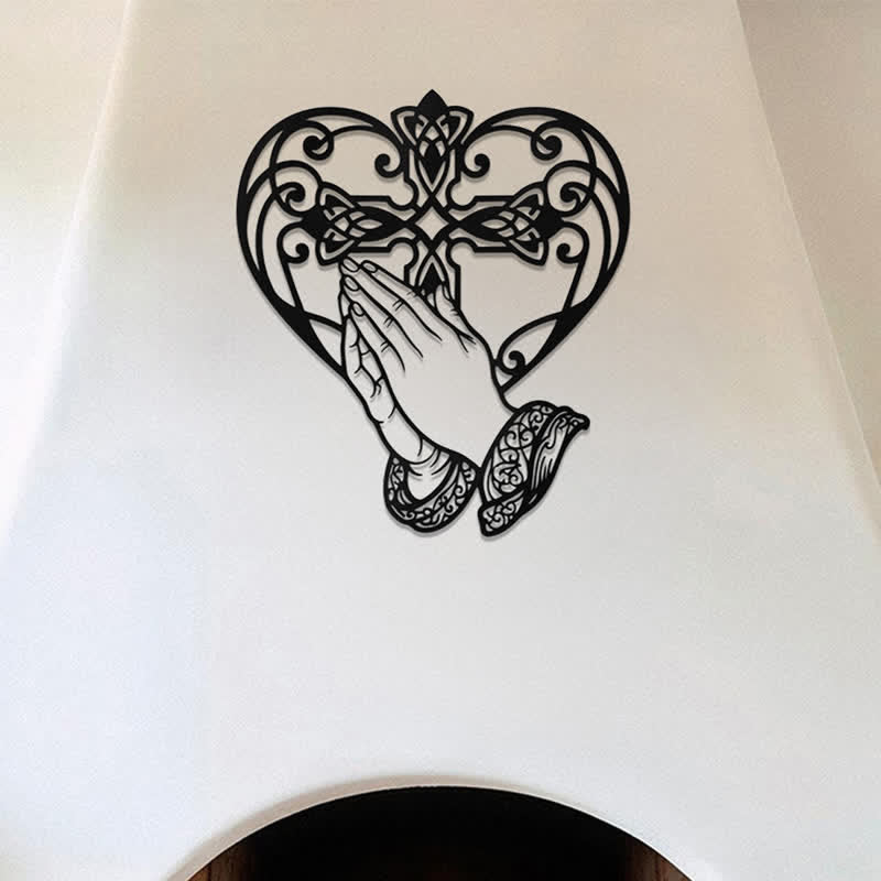 Christianartworkshop Scroll Heart Frame Praying Hands Cross Metal Wall Decor: Timeless Emblem of Sacred Redemptive Grace - image 3