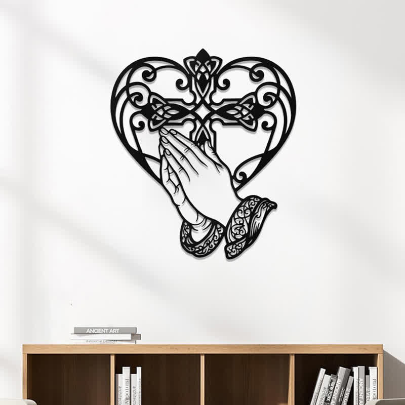 Christianartworkshop Scroll Heart Frame Praying Hands Cross Metal Wall Decor: Timeless Emblem of Sacred Redemptive Grace - image 2