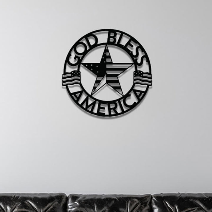 Christianartworkshop Round Ring God Bless USA Star Flag Metal Wall Decor: Timeless Emblem of Sacred Redemptive Grace - image 3