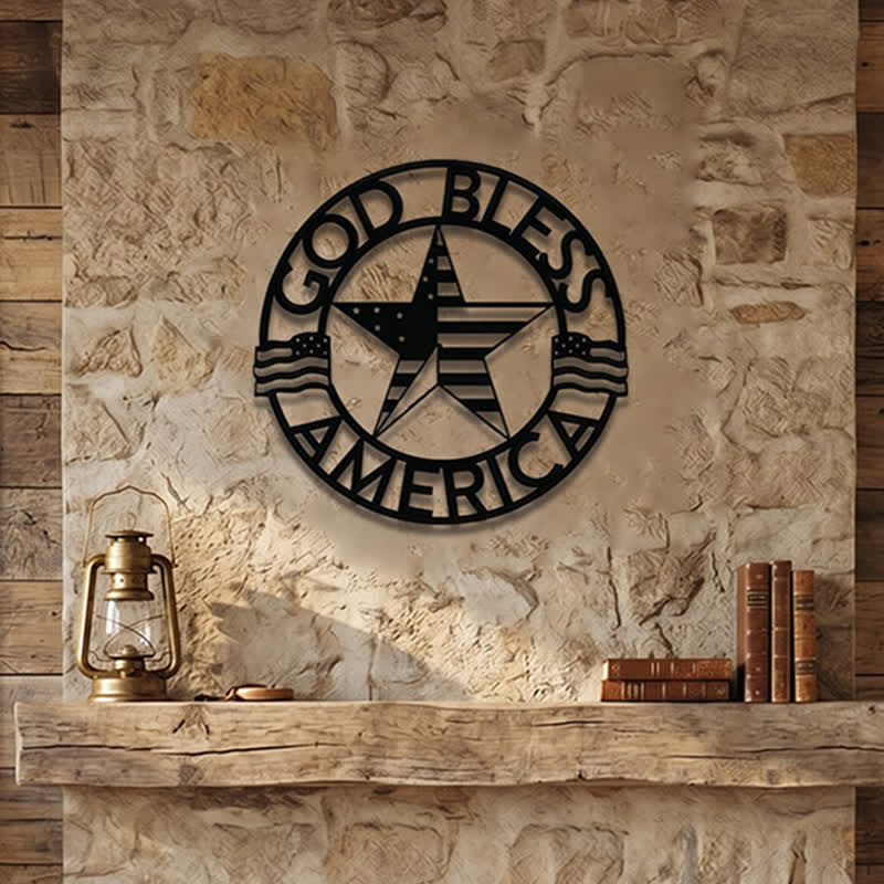 Christianartworkshop Round Ring God Bless USA Star Flag Metal Wall Decor: Timeless Emblem of Sacred Redemptive Grace - image 1