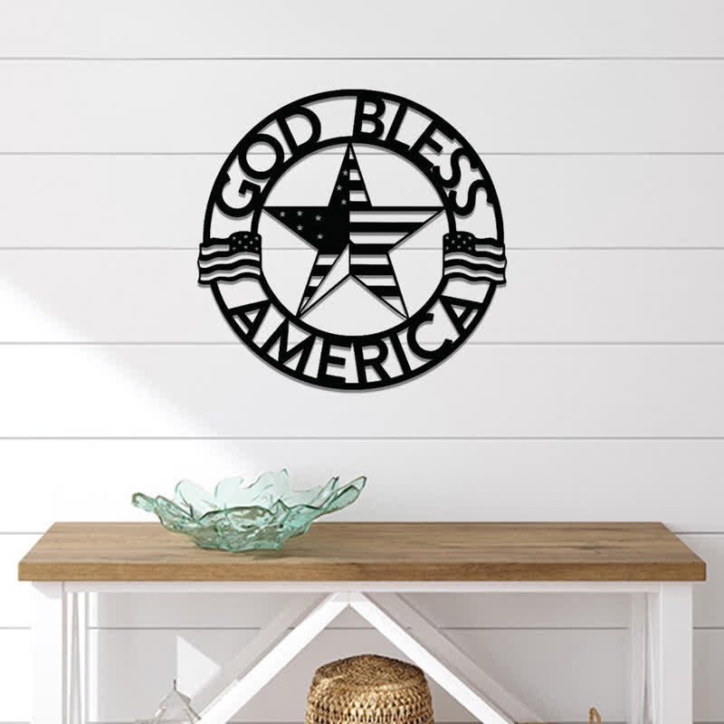 Christianartworkshop Round Ring God Bless USA Star Flag Metal Wall Decor: Timeless Emblem of Sacred Redemptive Grace - image 6