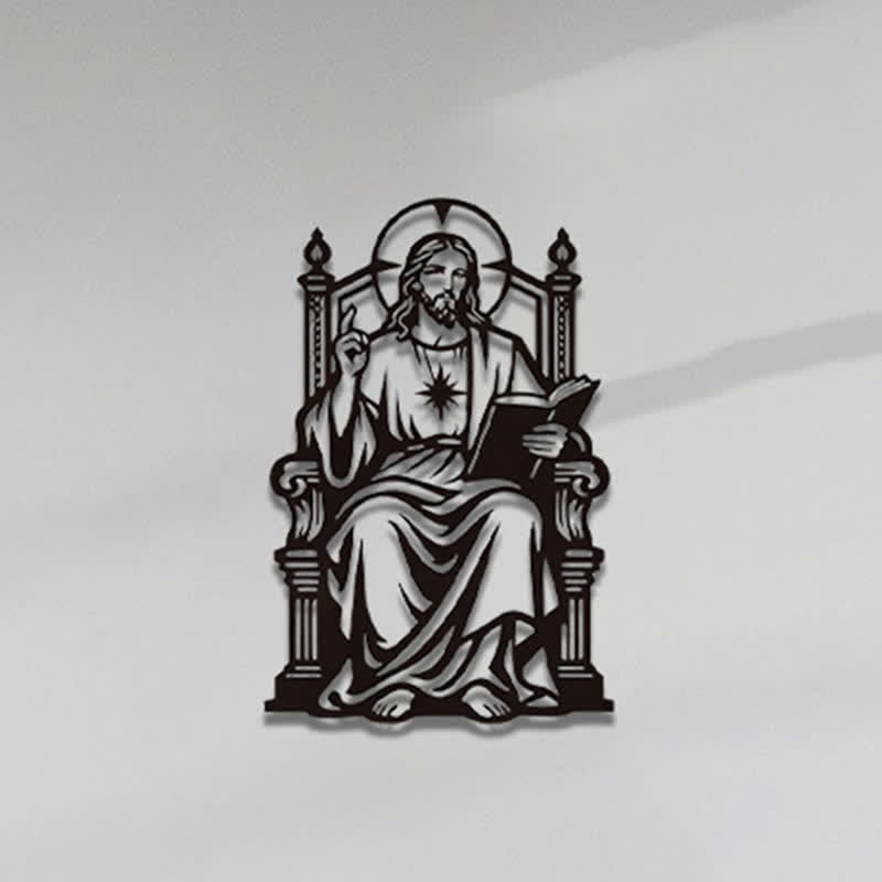Christianartworkshop Throne Seated Sacred Heart Jesus Holding Scripture Metal Wall Decor: Timeless Emblem of Sacred Redemptive Grace - image 4
