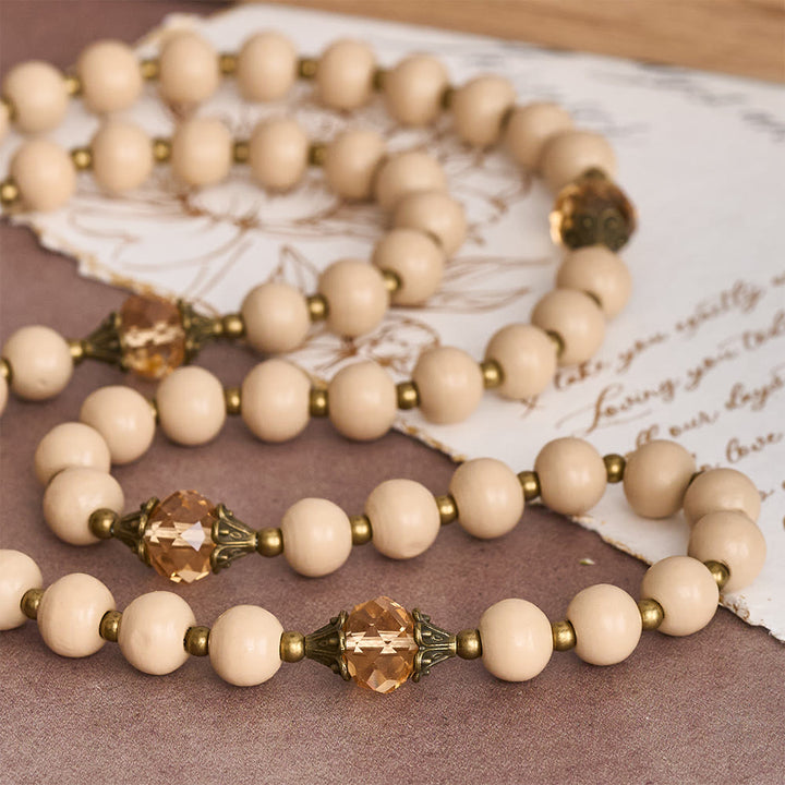 Christianartworkshop Beige Beads Rosary with Champagne-Tone Accent: Faith & Calm Reminder for Quiet Moments - image 5