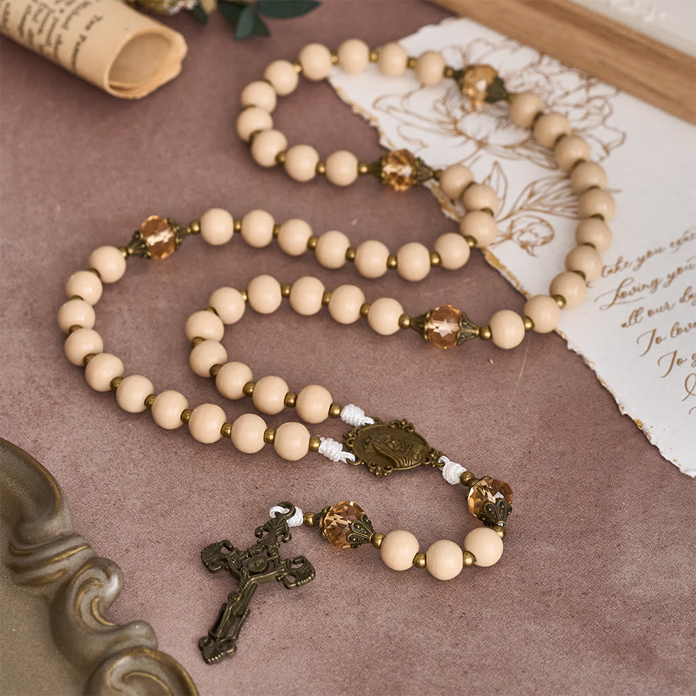 Christianartworkshop Beige Beads Rosary with Champagne-Tone Accent: Faith & Calm Reminder for Quiet Moments - image 1