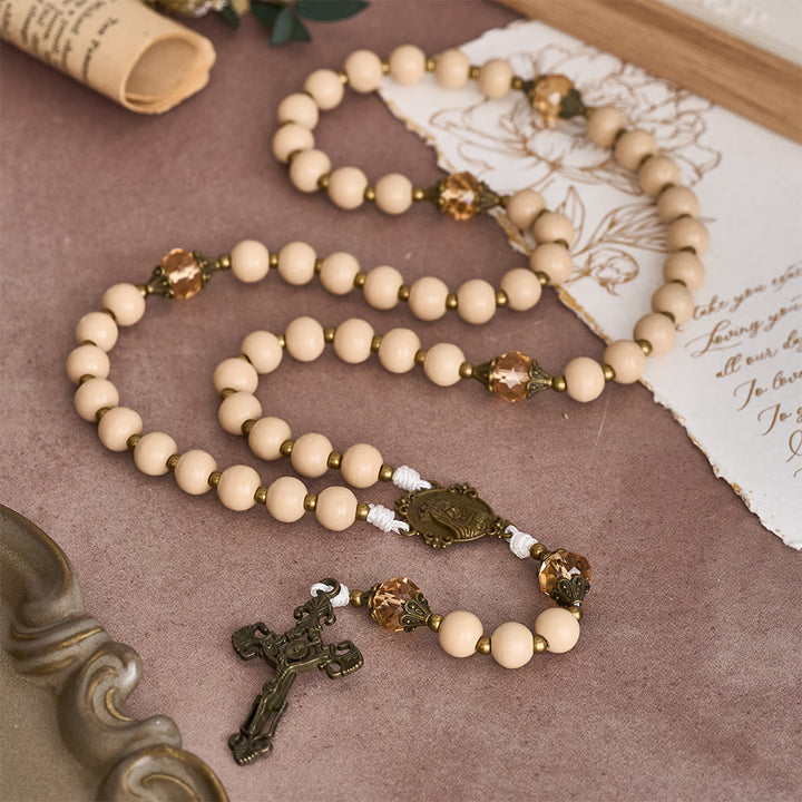 Christianartworkshop Beige Beads Rosary with Champagne-Tone Accent: Faith & Calm Reminder for Quiet Moments - image 1