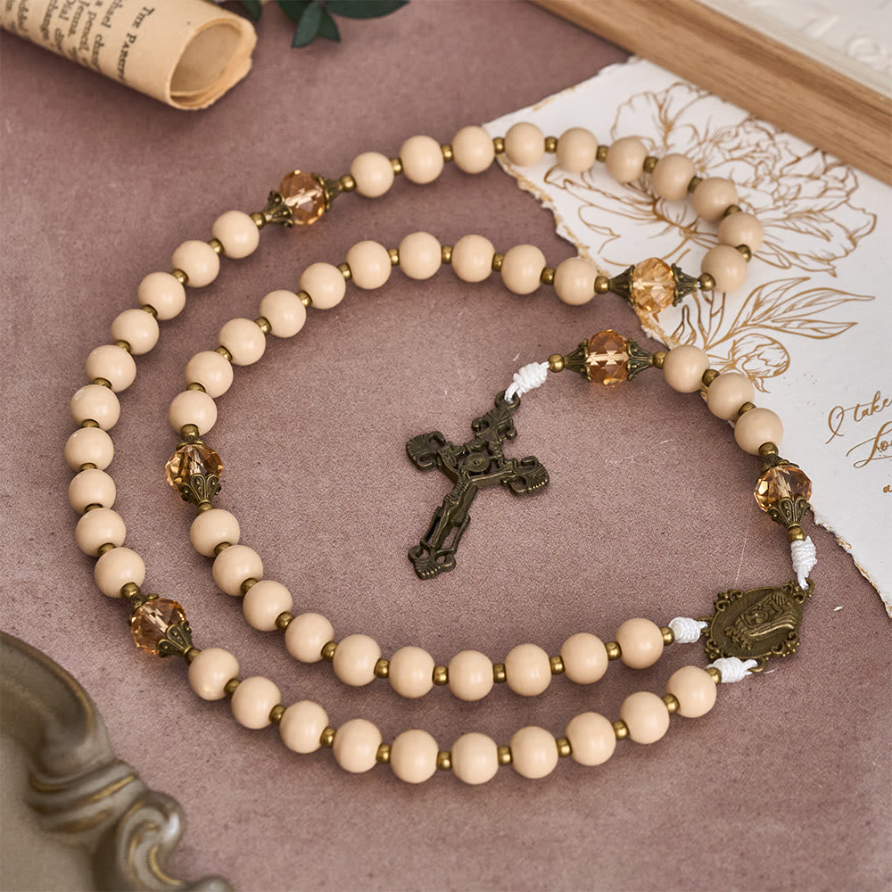 Christianartworkshop Beige Beads Rosary with Champagne-Tone Accent: Faith & Calm Reminder for Quiet Moments - image 2