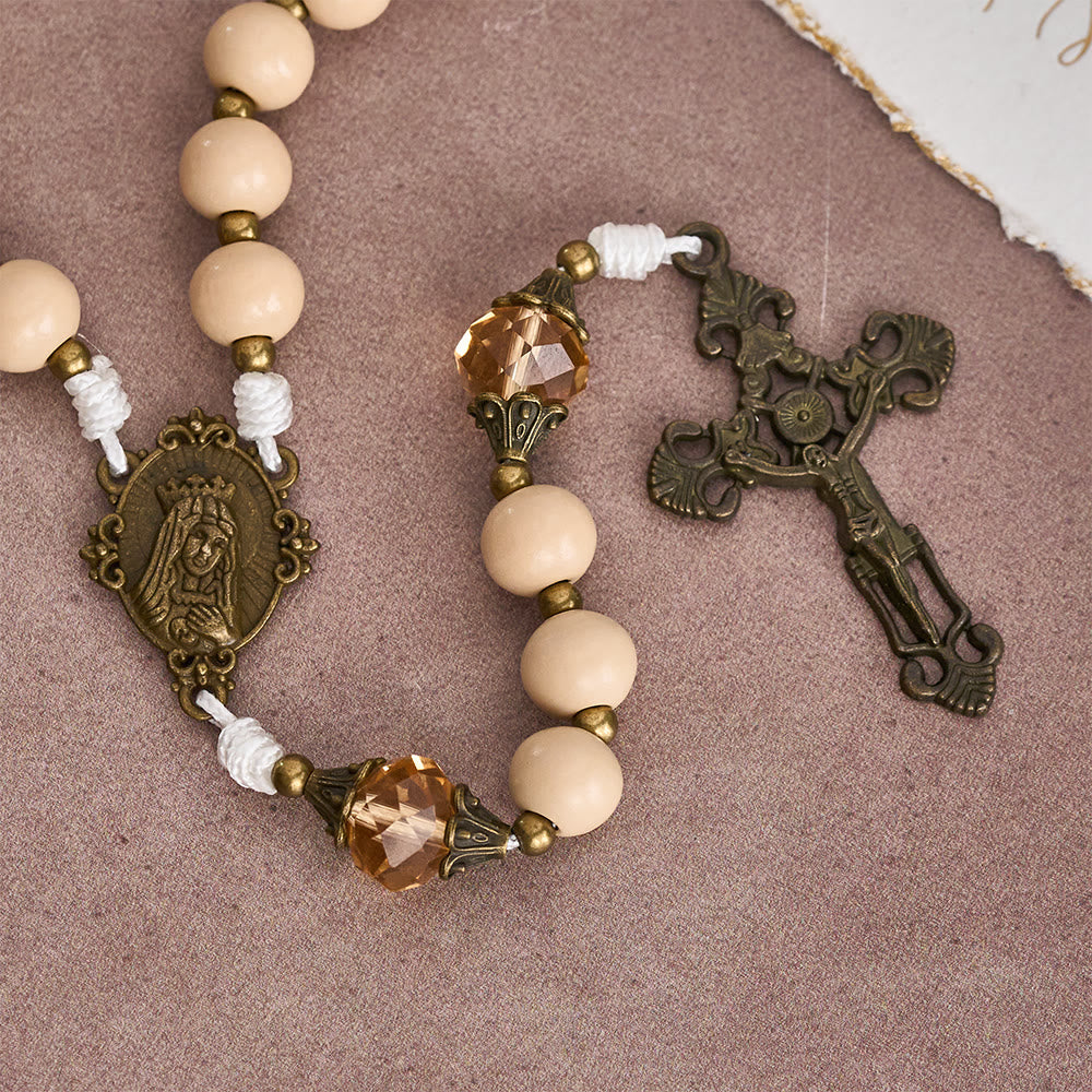Christianartworkshop Beige Beads Rosary with Champagne-Tone Accent: Faith & Calm Reminder for Quiet Moments - image 4