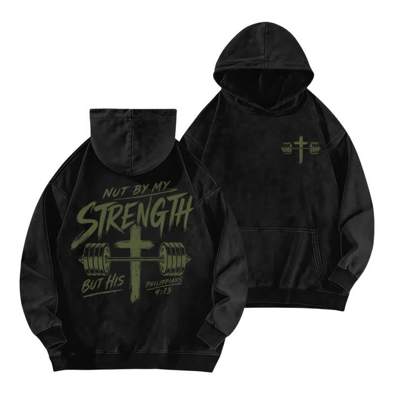 Christianartworkshop Not By My Strength But His Brown Washed Hoodie - Black - 5XL - image 3