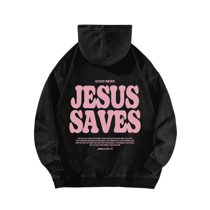 Christianartworkshop Jesus Saves Good News Front And Back Washed Hoodie - image 1