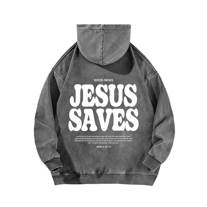 Christianartworkshop Jesus Saves Good News Front And Back Washed Hoodie - image 4