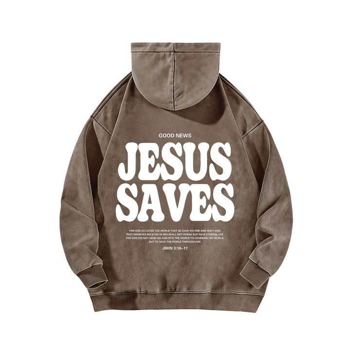 Christianartworkshop Jesus Saves Good News Front And Back Washed Hoodie - image 10