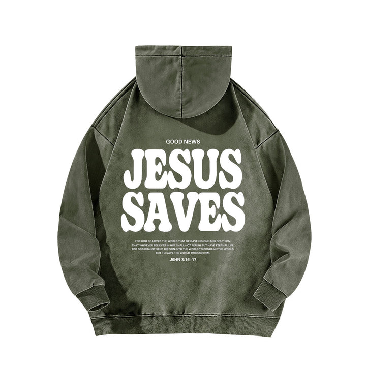 Christianartworkshop Jesus Saves Good News Front And Back Washed Hoodie - image 7