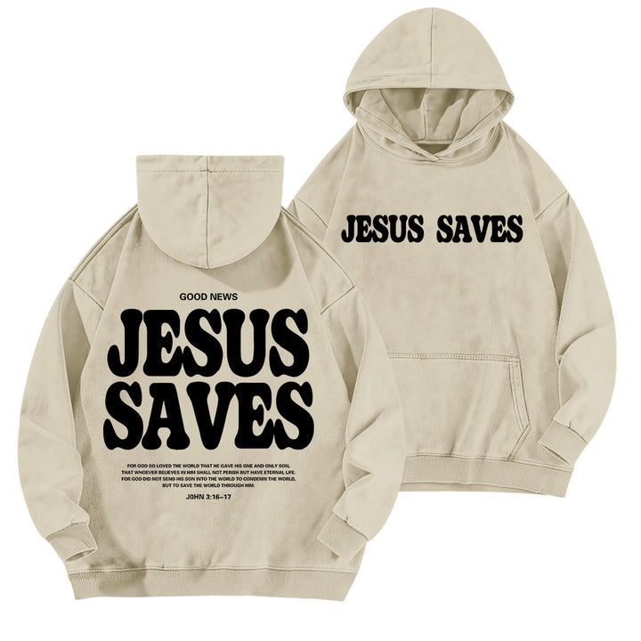 Christianartworkshop Jesus Saves Good News Front And Back Washed Hoodie - Apricot - 5XL - image 12