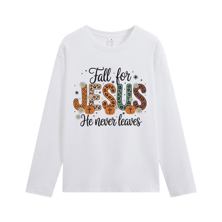 Christianartworkshop Fall For Jesus He Never Leaves Graphic Long Sleeve T-Shirt - White - 4XL - image 2