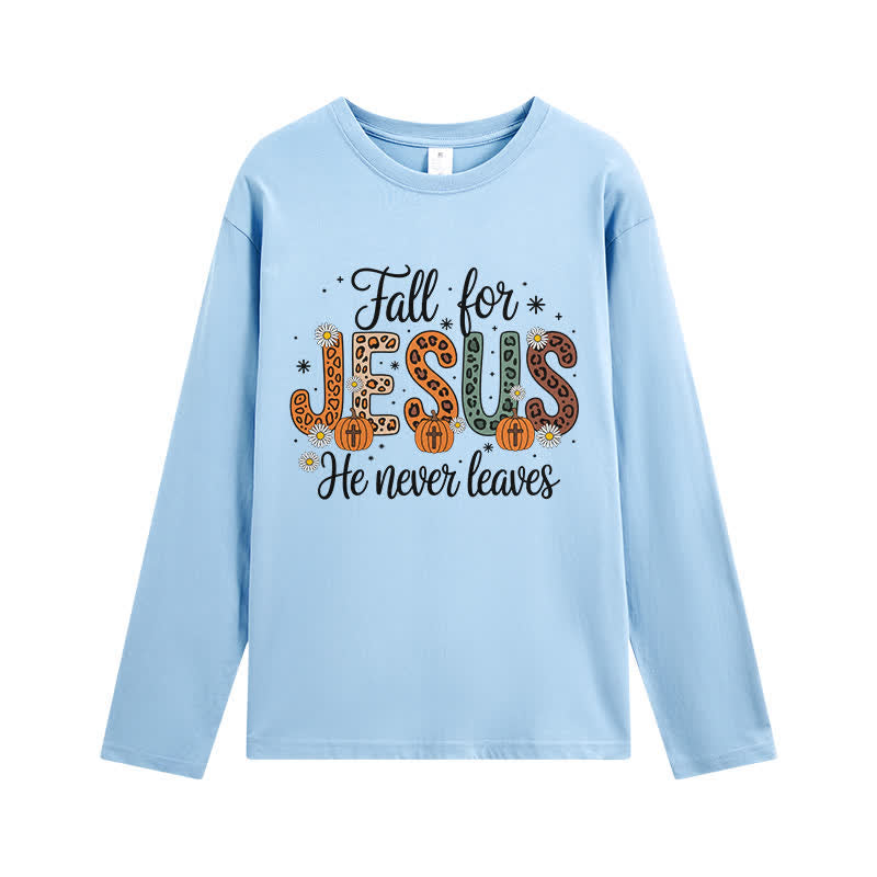 Christianartworkshop Fall For Jesus He Never Leaves Graphic Long Sleeve T-Shirt - Sky Blue - 4XL - image 6