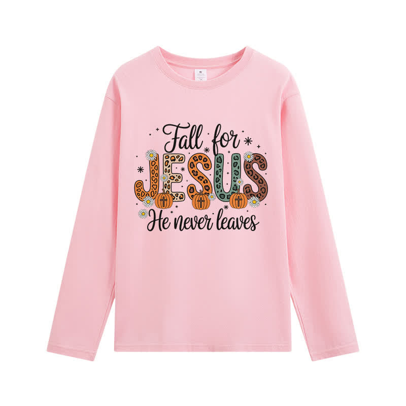 Christianartworkshop Fall For Jesus He Never Leaves Graphic Long Sleeve T-Shirt - Pink - 4XL - image 10