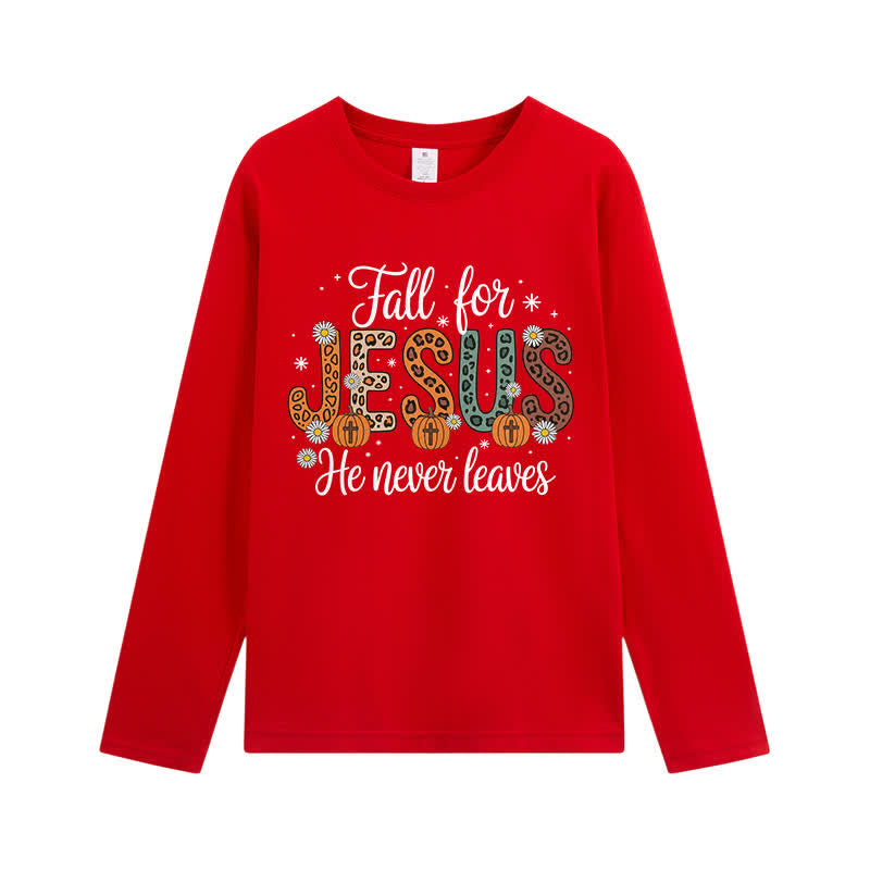 Christianartworkshop Fall For Jesus He Never Leaves Graphic Long Sleeve T-Shirt - Red - 4XL - image 8