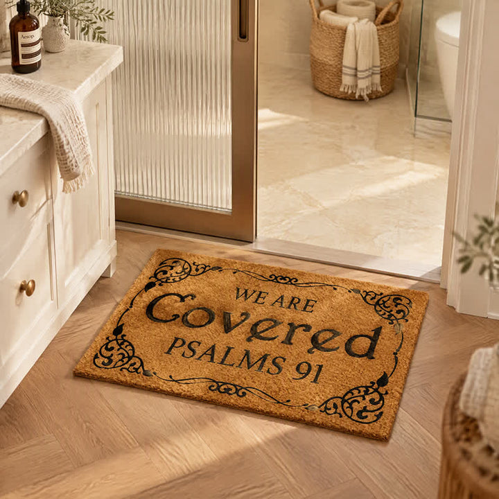 Christianartworkshop Entryway Faith Quote We Are Covered Psalms 91 Artificial Coir Doormat - image 1