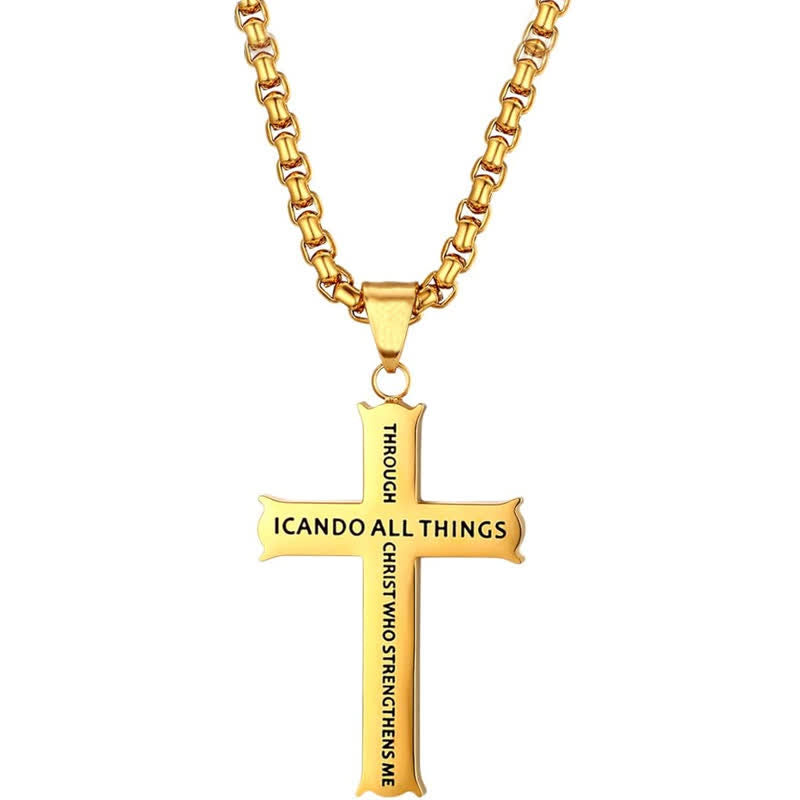 Christianartworkshop Stainless Steel Cross Pendant Necklace with Philippians 4:13 Quote: A Reminder of Divine Strengthening - Golden - image 5