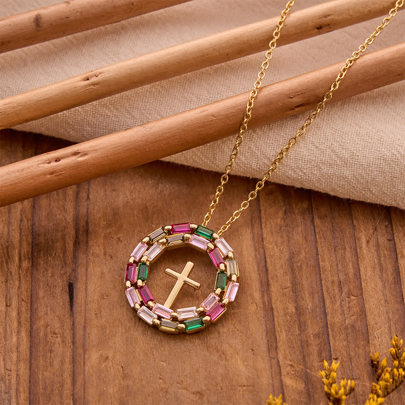 Christianartworkshop Gem Wreath Cross Copper Necklace: Emblem of Timeless Heavenly Grace - image 3