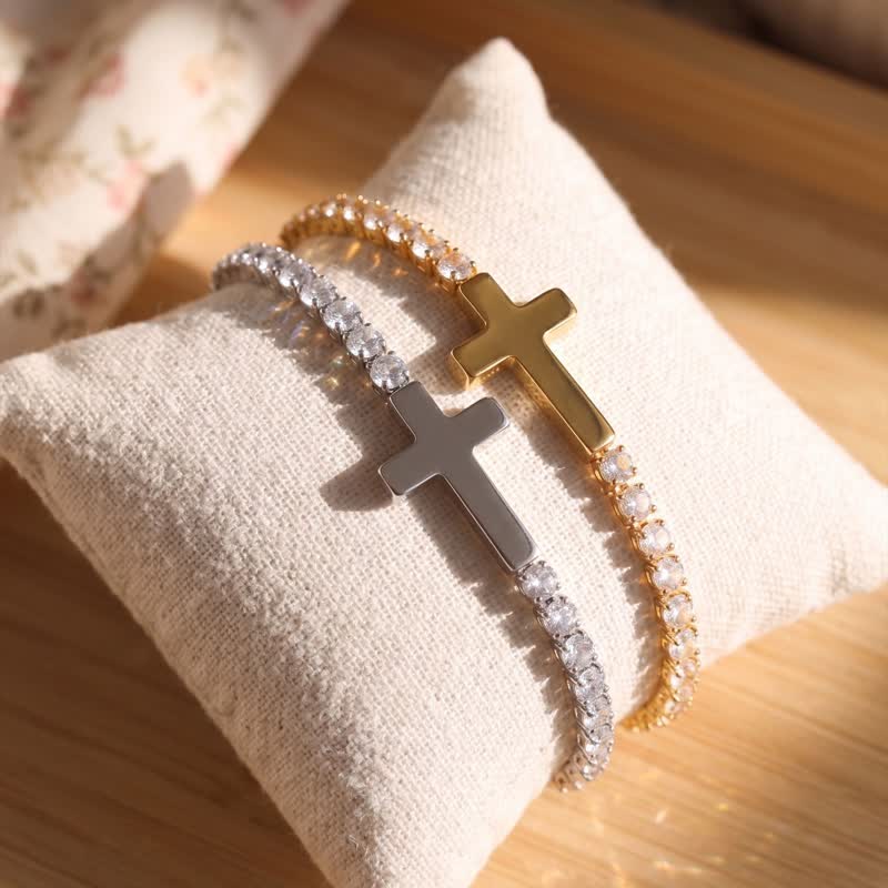 Christianartworkshop Sleek Stainless Steel Cross Tennis Bracelet: Beacon of Quiet Heavenly Fortitude - image 0