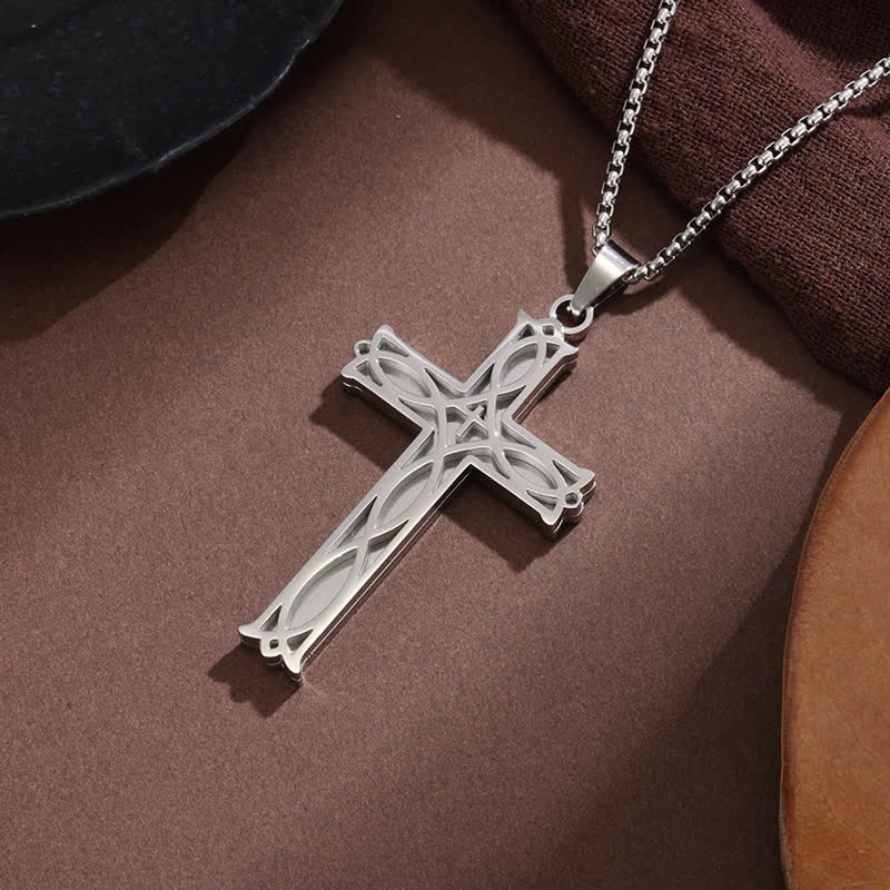 Christianartworkshop Vintage Openwork Vine Cross Box Chain Necklace: Token of Abiding Heavenly Grace - Silver - image 1