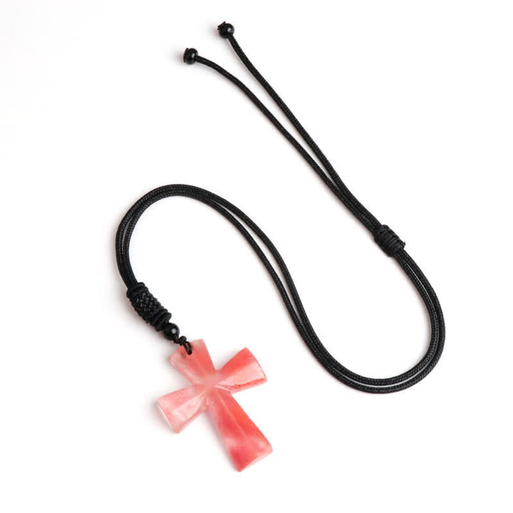 Christianartworkshop Polished Crystal Cross Knot Cord Necklace: Bearer of Gentle Heavenly Comfort - Synthetic Watermelon Red Stone - image 14
