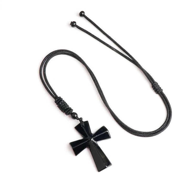 Christianartworkshop Polished Crystal Cross Knot Cord Necklace: Bearer of Gentle Heavenly Comfort - Obsidian - image 8