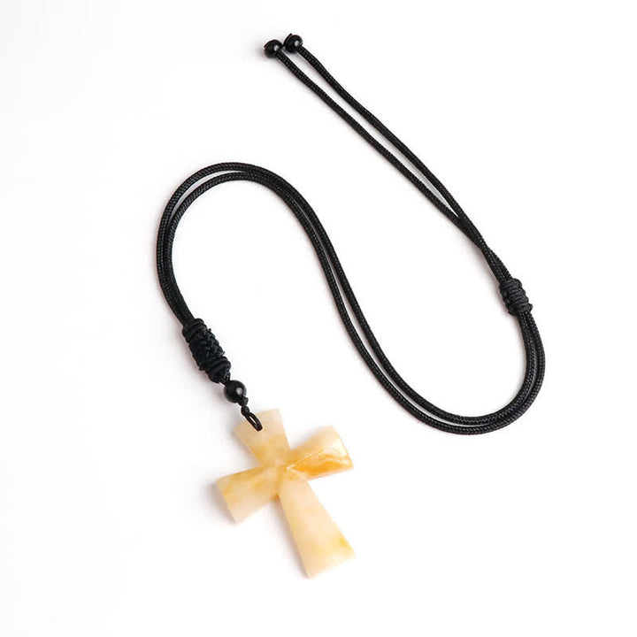 Christianartworkshop Polished Crystal Cross Knot Cord Necklace: Bearer of Gentle Heavenly Comfort - Yellow Jade - image 2