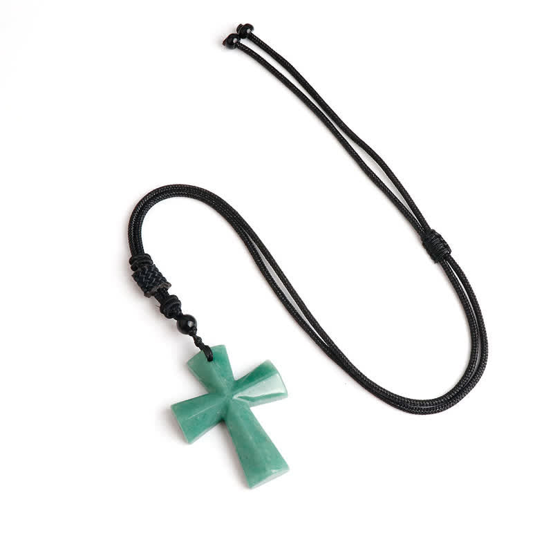 Christianartworkshop Polished Crystal Cross Knot Cord Necklace: Bearer of Gentle Heavenly Comfort - Green Aventurine - image 3