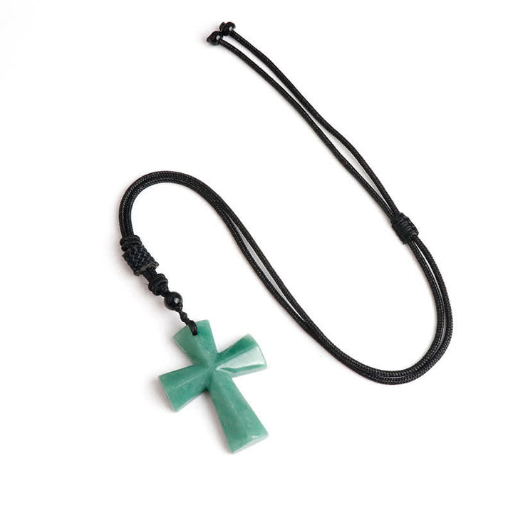Christianartworkshop Polished Crystal Cross Knot Cord Necklace: Bearer of Gentle Heavenly Comfort - Green Aventurine - image 3