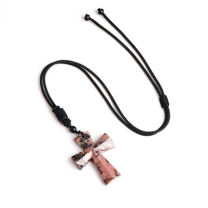 Christianartworkshop Polished Crystal Cross Knot Cord Necklace: Bearer of Gentle Heavenly Comfort - Red Vein Stone - image 9