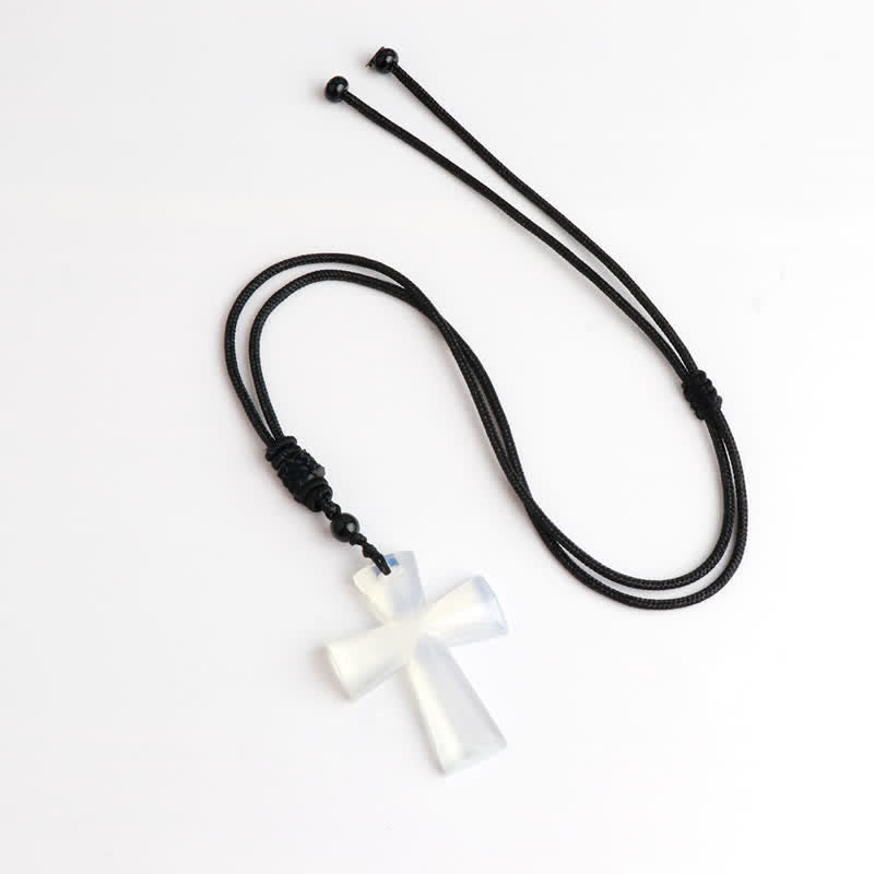 Christianartworkshop Polished Crystal Cross Knot Cord Necklace: Bearer of Gentle Heavenly Comfort - Synthetic Opal - image 12